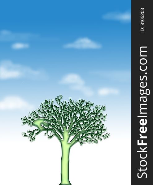 Tree, on the background of the blue sky white cloud