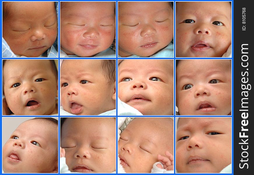 A combined chinese baby face photo.