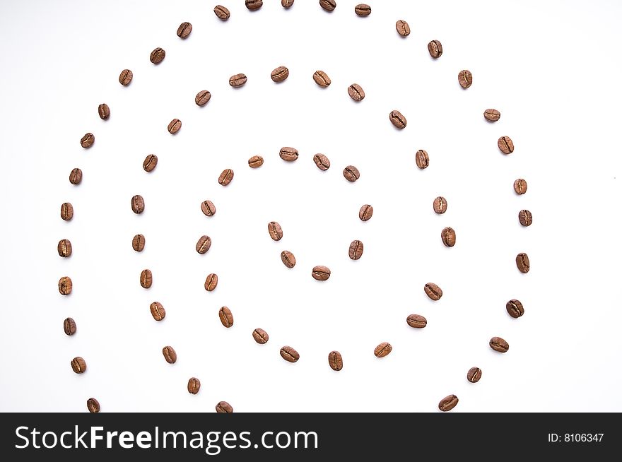 The spiral made of coffee grains