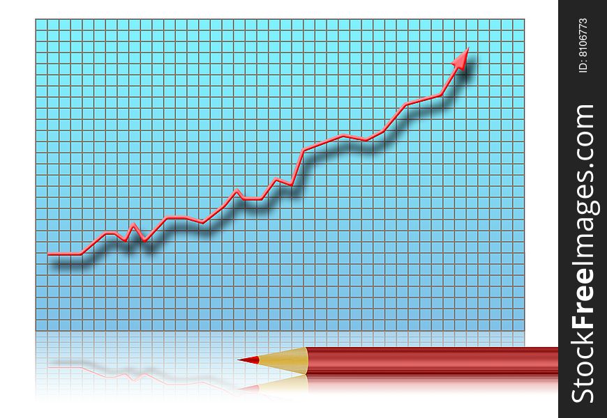 Illustration of a graph of growth with pencil. Illustration of a graph of growth with pencil