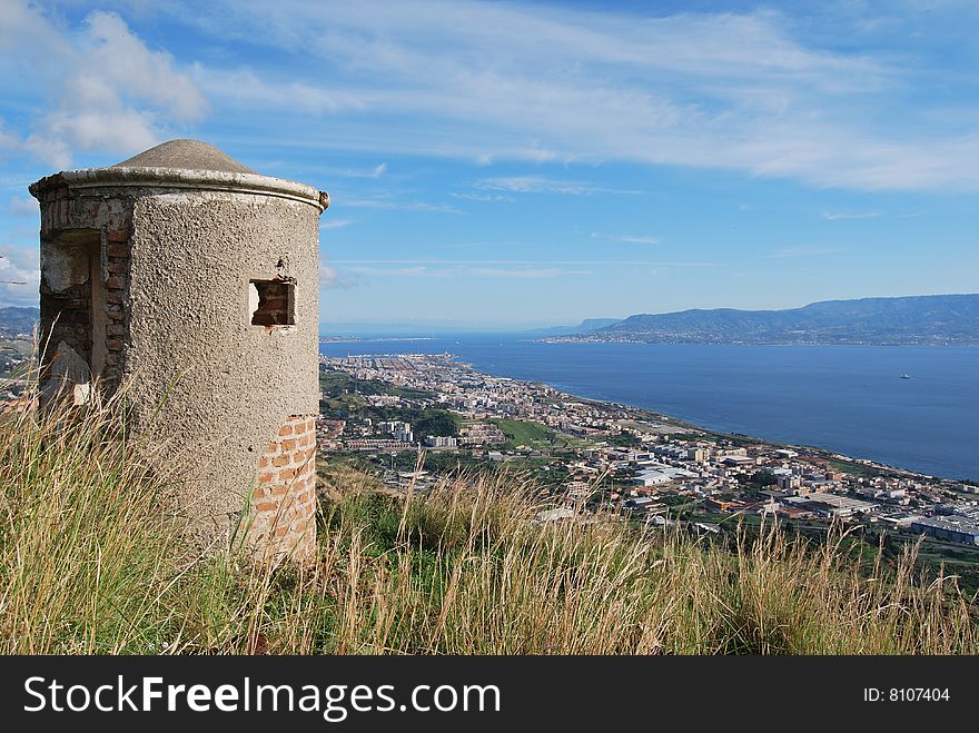 A landscape of Canal of Messina, in Sicily. A landscape of Canal of Messina, in Sicily