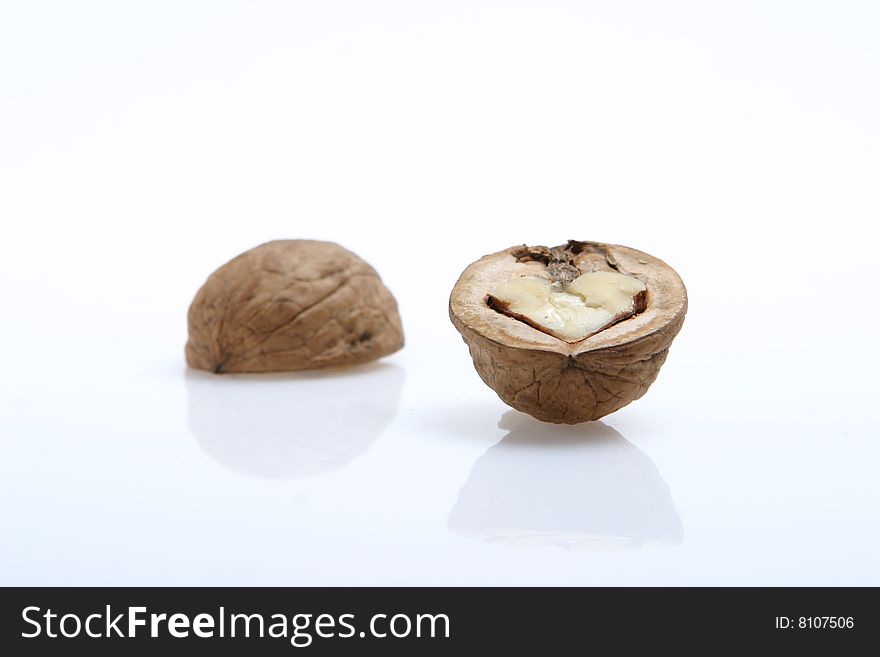 The isolated walnut on the white