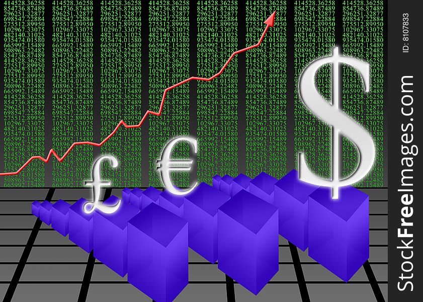 Illustration on the concept of growth in the dollar. Illustration on the concept of growth in the dollar