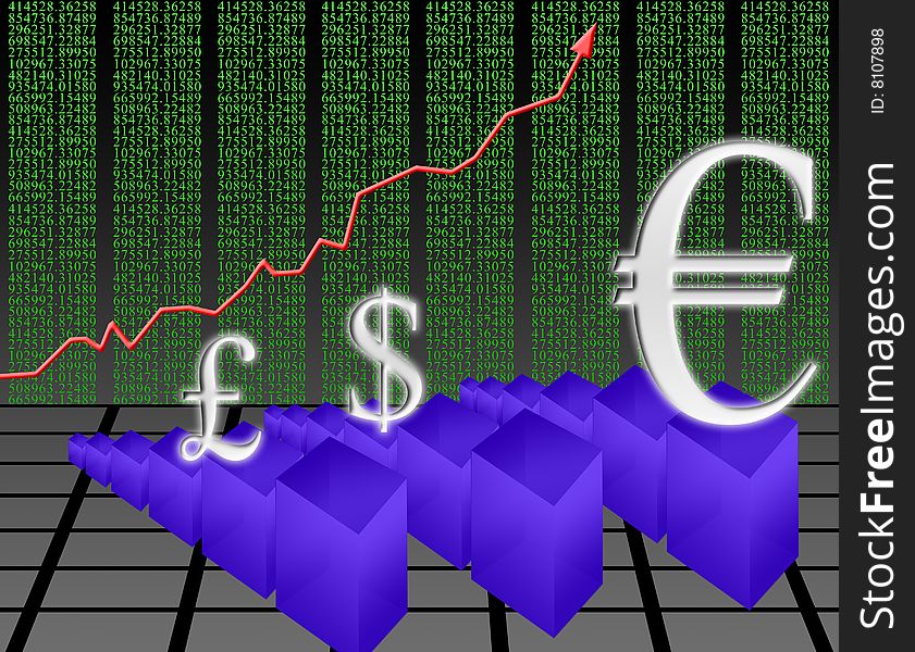 Illustration on the concept of growth in the euro. Illustration on the concept of growth in the euro