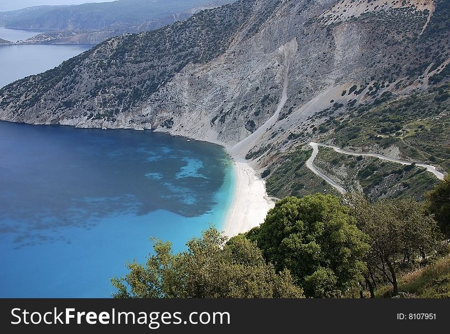 View of myrton beach on the island of Cefalonia Greece