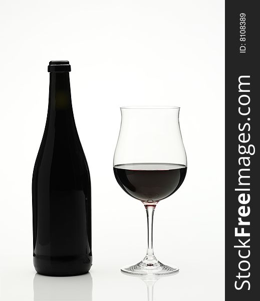 Red wine glass and bottle