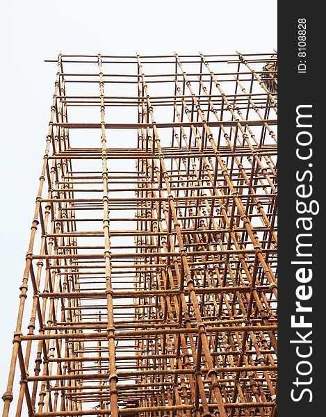 The scaffold staging in the construction site.