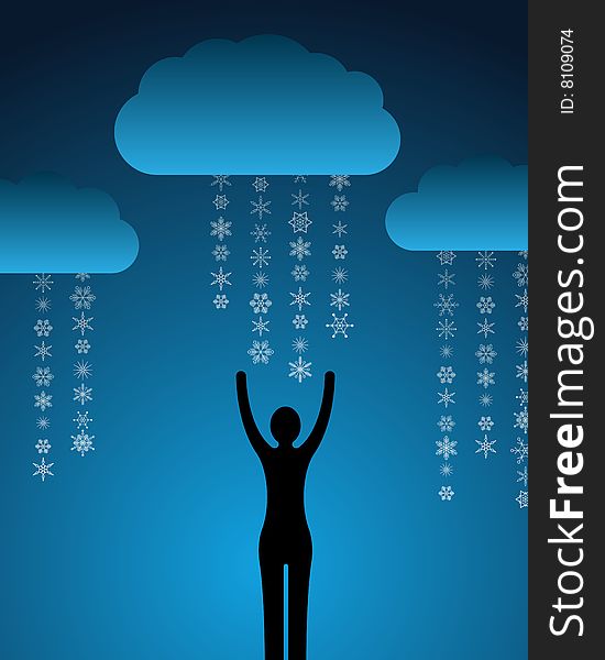 Abstract background with woman clouds and snow. Abstract background with woman clouds and snow