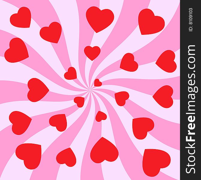 Background swirl with red hearts. Background swirl with red hearts