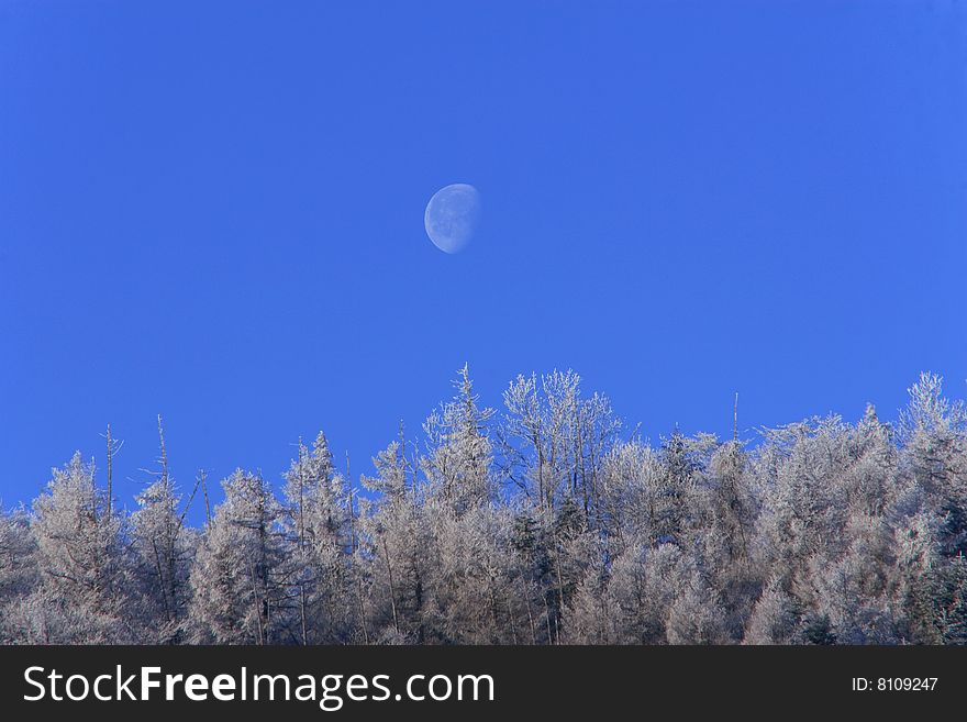 Snow mountain and the moon