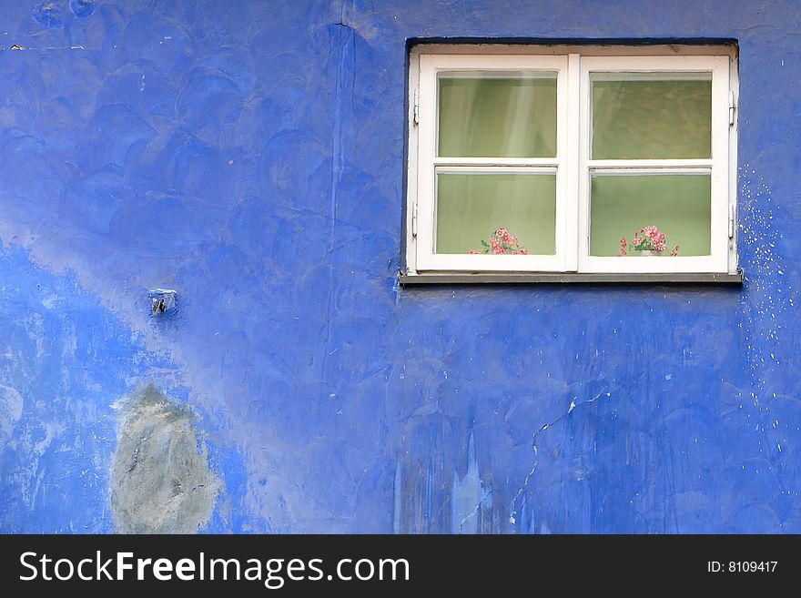 Window in old abandoned blue house. Window in old abandoned blue house