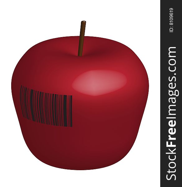 An red apple figure with bar-code on the side with 3d effect. An red apple figure with bar-code on the side with 3d effect.