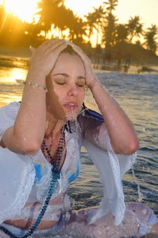 Wet Woman On The Beach Stock Image Wet Woman On The Beach Stock Image