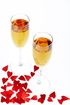 Two Wine Glasses And Small Hearts Royalty Free Stock Image Two Wine Glasses And Small Hearts Royalty Free Stock Image