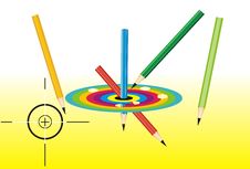 Colored Pencils And Dartboard Royalty Free Stock Image Colored Pencils And Dartboard Royalty Free Stock Image