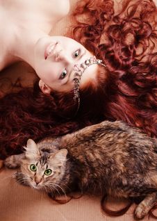 Young Girl Lying With A Cat Stock Images Young Girl Lying With A Cat Stock Images