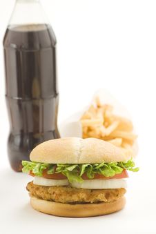 Crisp Chicken Burger Tomato Onion Cheese Lettuce Stock Photography