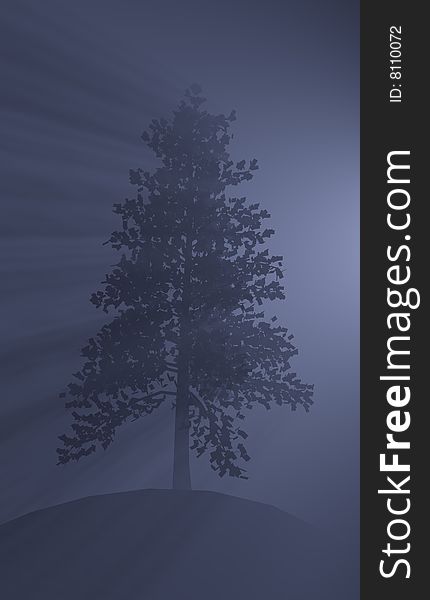 3d render of a tree in foggy scene. 3d render of a tree in foggy scene.