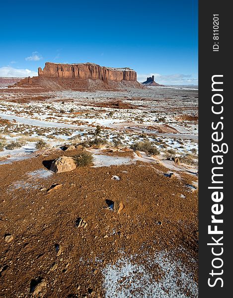 Monument Valley in winter with distant buttes