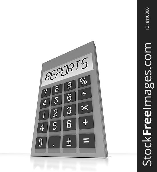 Calculator with word reports - isolated 3d illustration