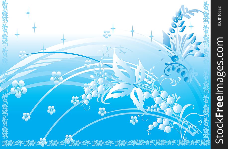 Illustration with blue floral background. Illustration with blue floral background