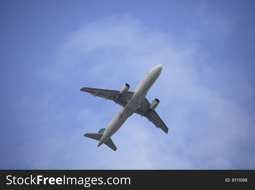 The airplane with blue sky.