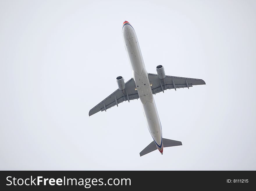 The airplane with blue sky.