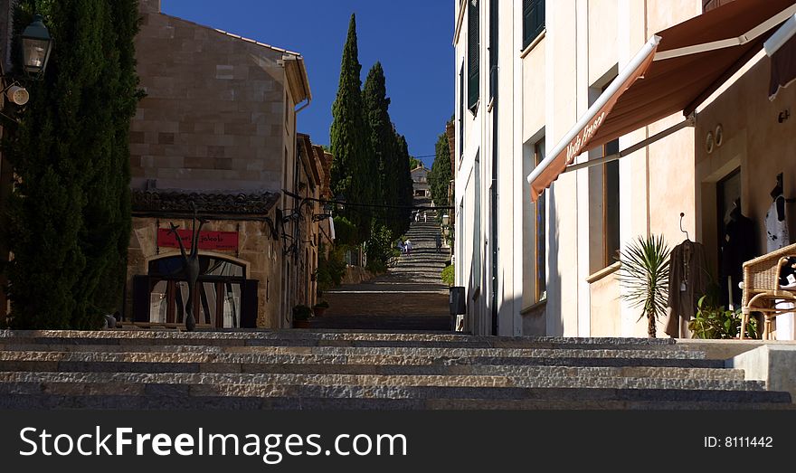 The steps of Calvaria in a village of Majorca in Spain