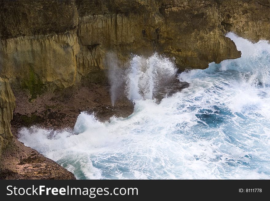 Waves crashing on cliffs in Barbados
