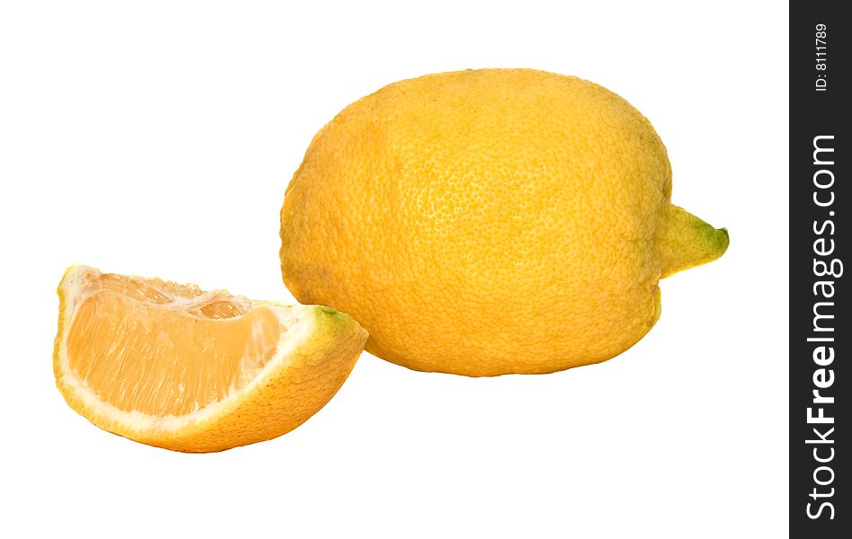 Lemon and its segment isolated on white background
