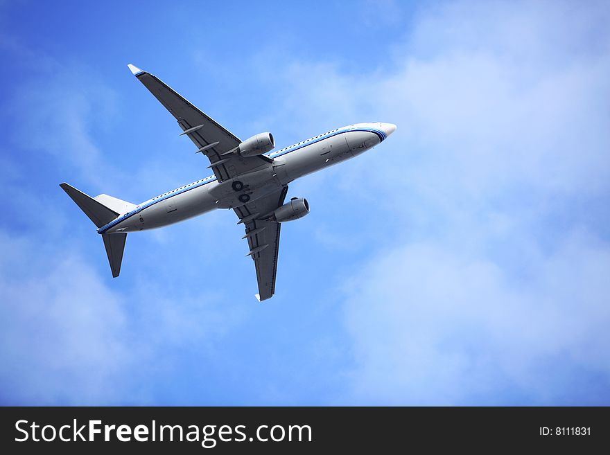 The airplane with blue sky.