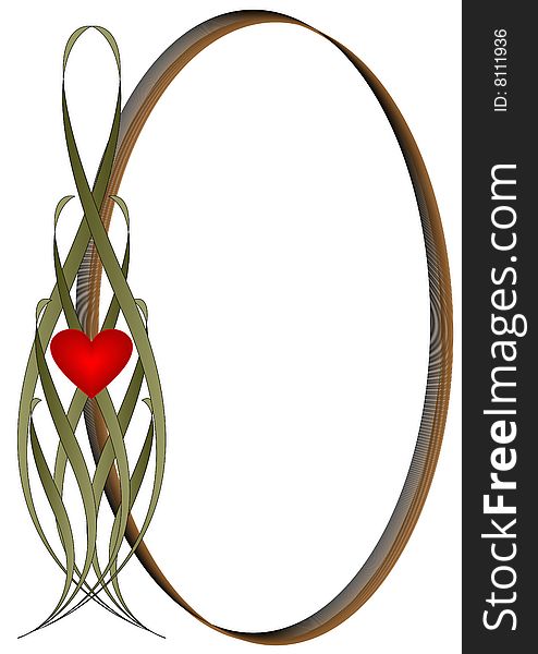 Abstract oval frame with a red heart.