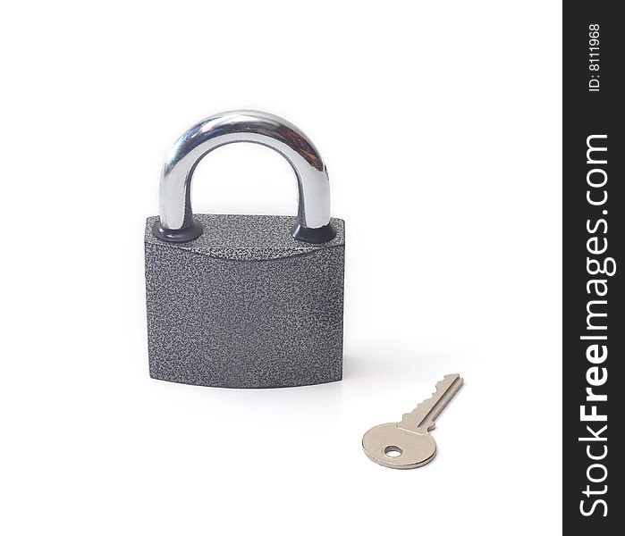 Lock and key which are represented on a white background. Lock and key which are represented on a white background