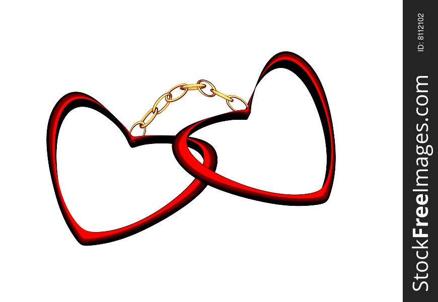 Two red hearts connected by a gold circuit