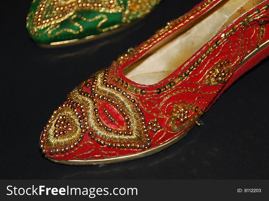 Embroidered shoes from Bangladesh where women wear it together with the Sari