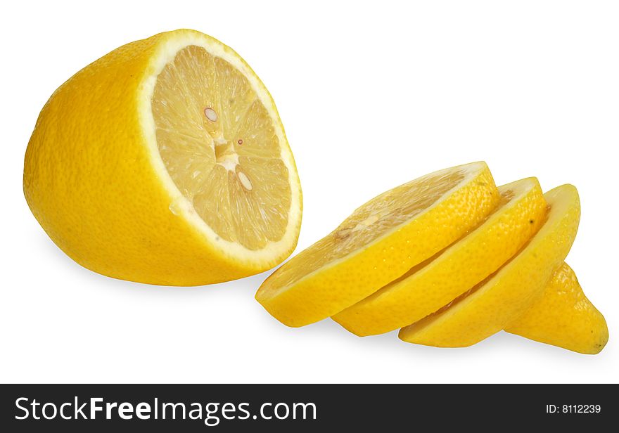 Yellow lemon on white fone