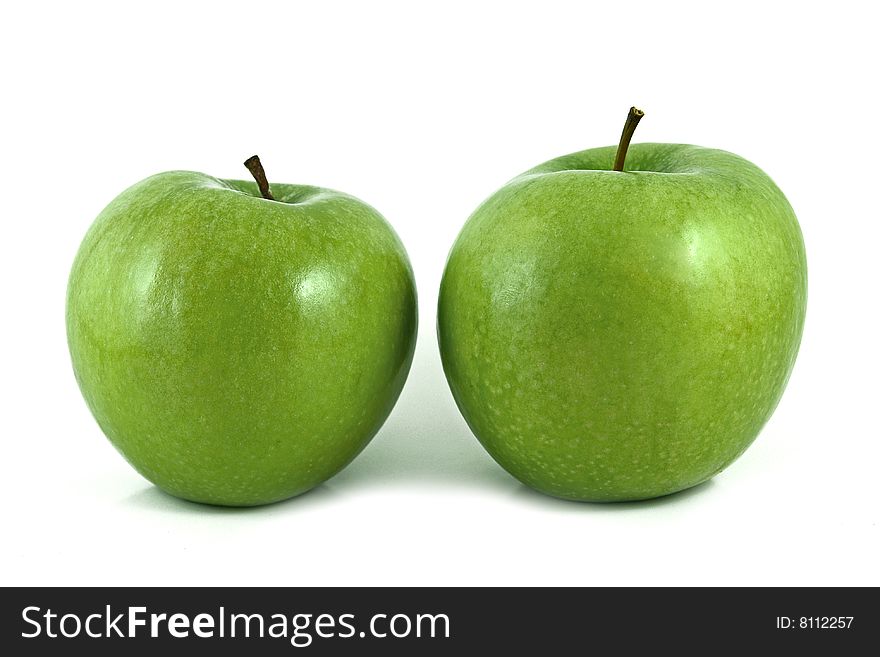 Two green apple on white background