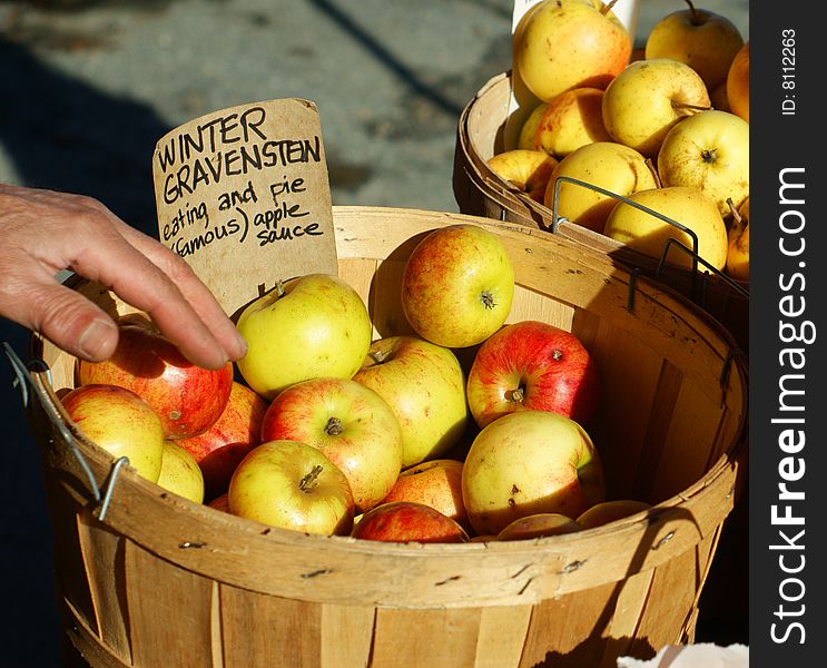 Late fall organic apples being shown for sale in a rural town in New England.