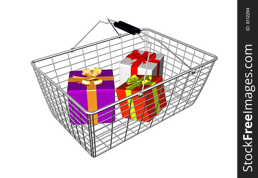 Present boxes in shopping basket