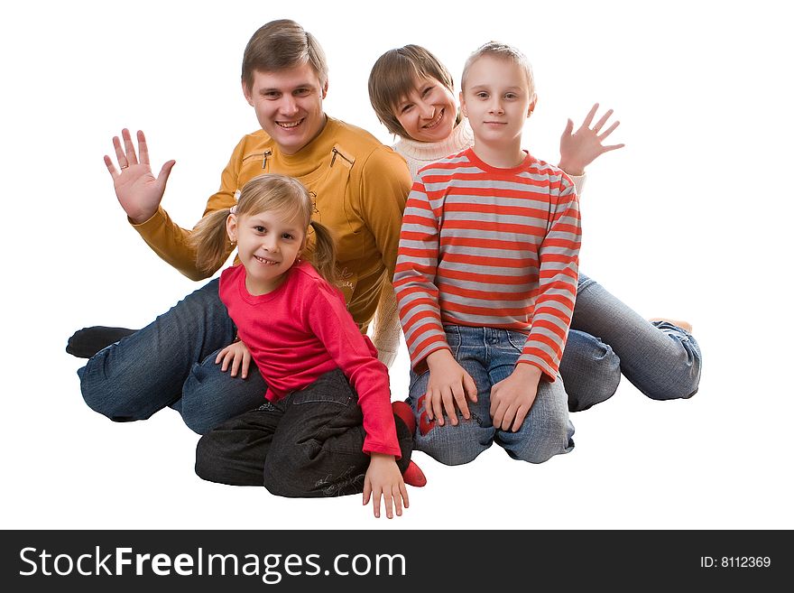 Cheerful family isolated on a white background