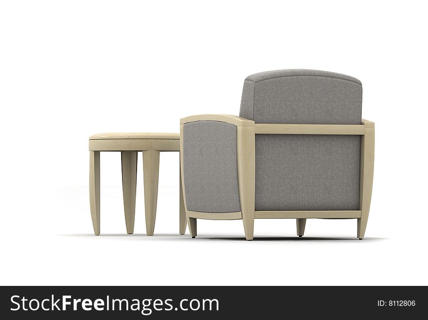 Armchair and coffee table on light background. Armchair and coffee table on light background