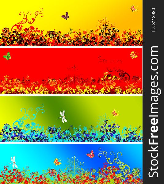 Colors spring banner with butterfly
