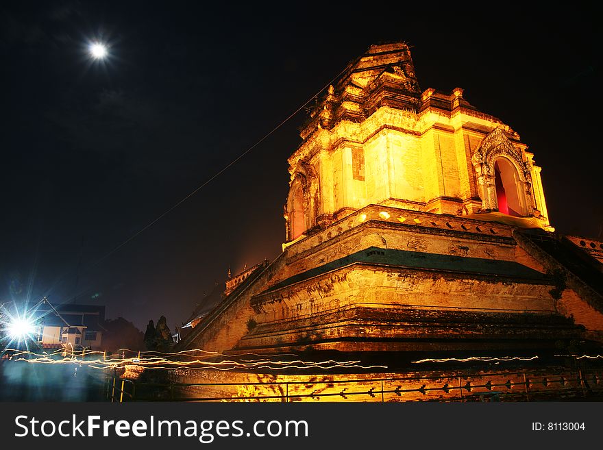A visit to a temple on a night of a full moon. A visit to a temple on a night of a full moon.
