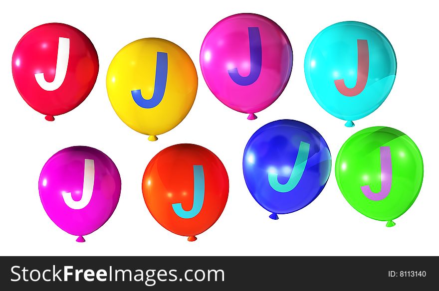Letter j isolated on colorful balloons