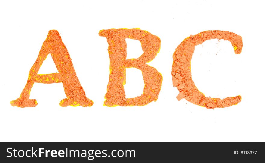 Original alphabet, the crushed orange chalk, letters ABC
