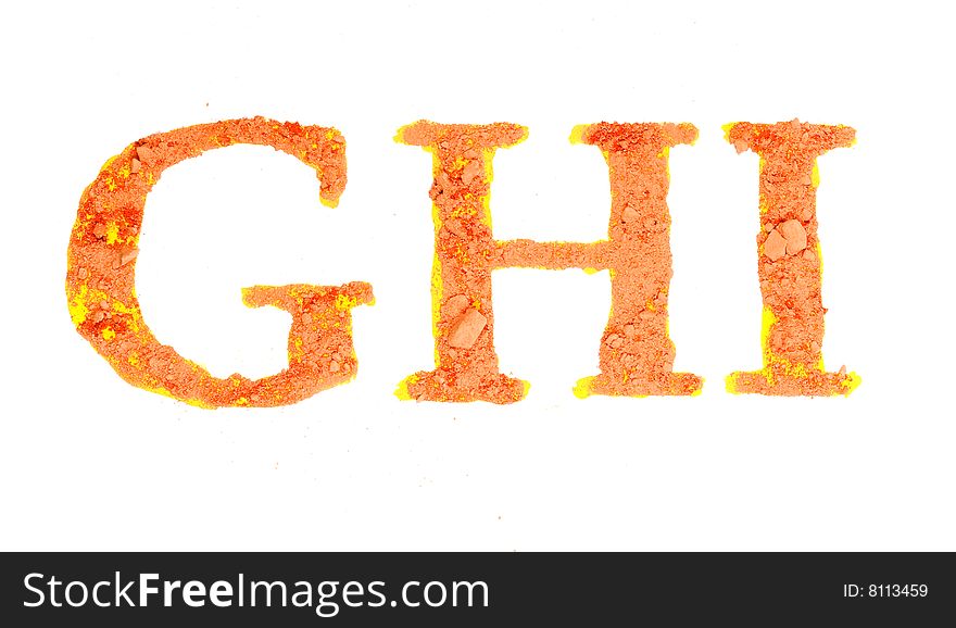 Original alphabet, the crushed orange chalk, letters GHI