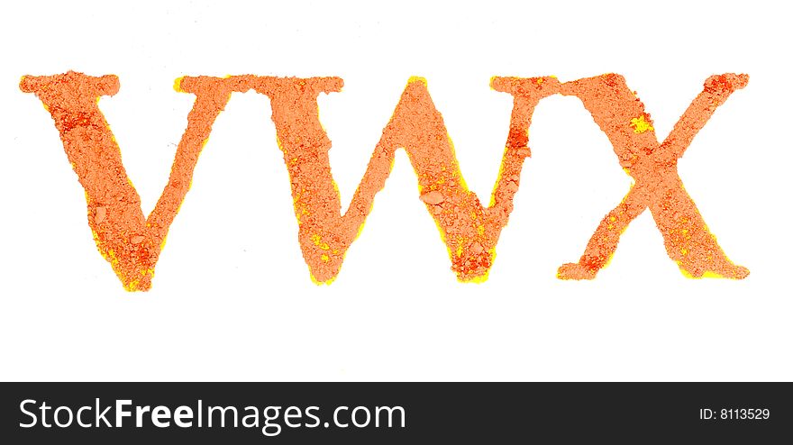 Original alphabet, the crushed orange chalk, letters VWX