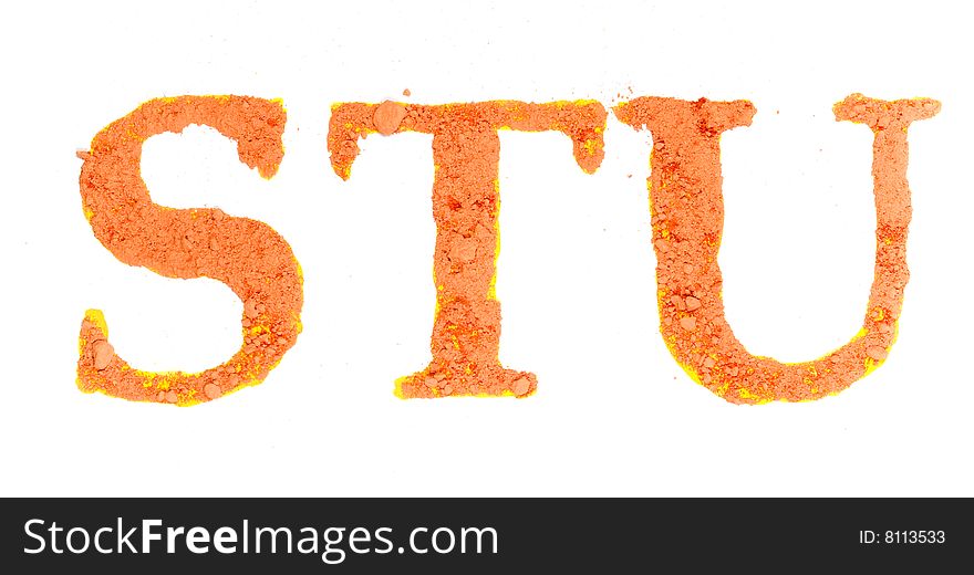 Original alphabet, the crushed orange chalk, letters STU