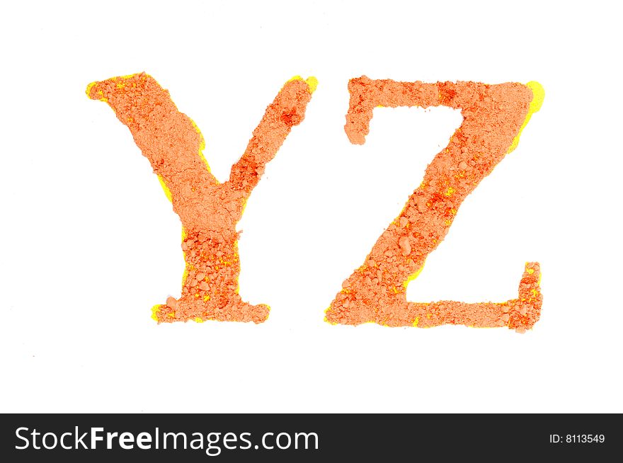 Original alphabet, the crushed orange chalk, letters YZ