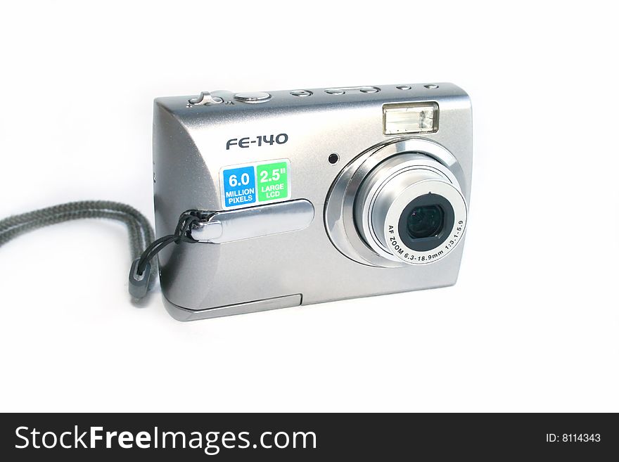 A digital compact camera isolated on white with clipping path. A digital compact camera isolated on white with clipping path.